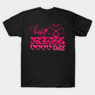 Happy women day 8th march groovy font with hearts T-Shirt